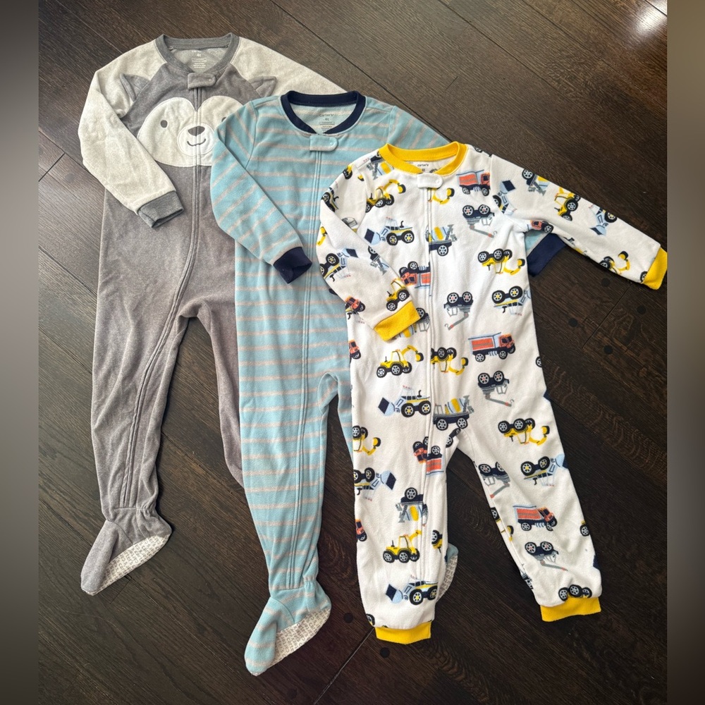 Kids Fleece One Piece Pajama Set - Gray, Blue, and White